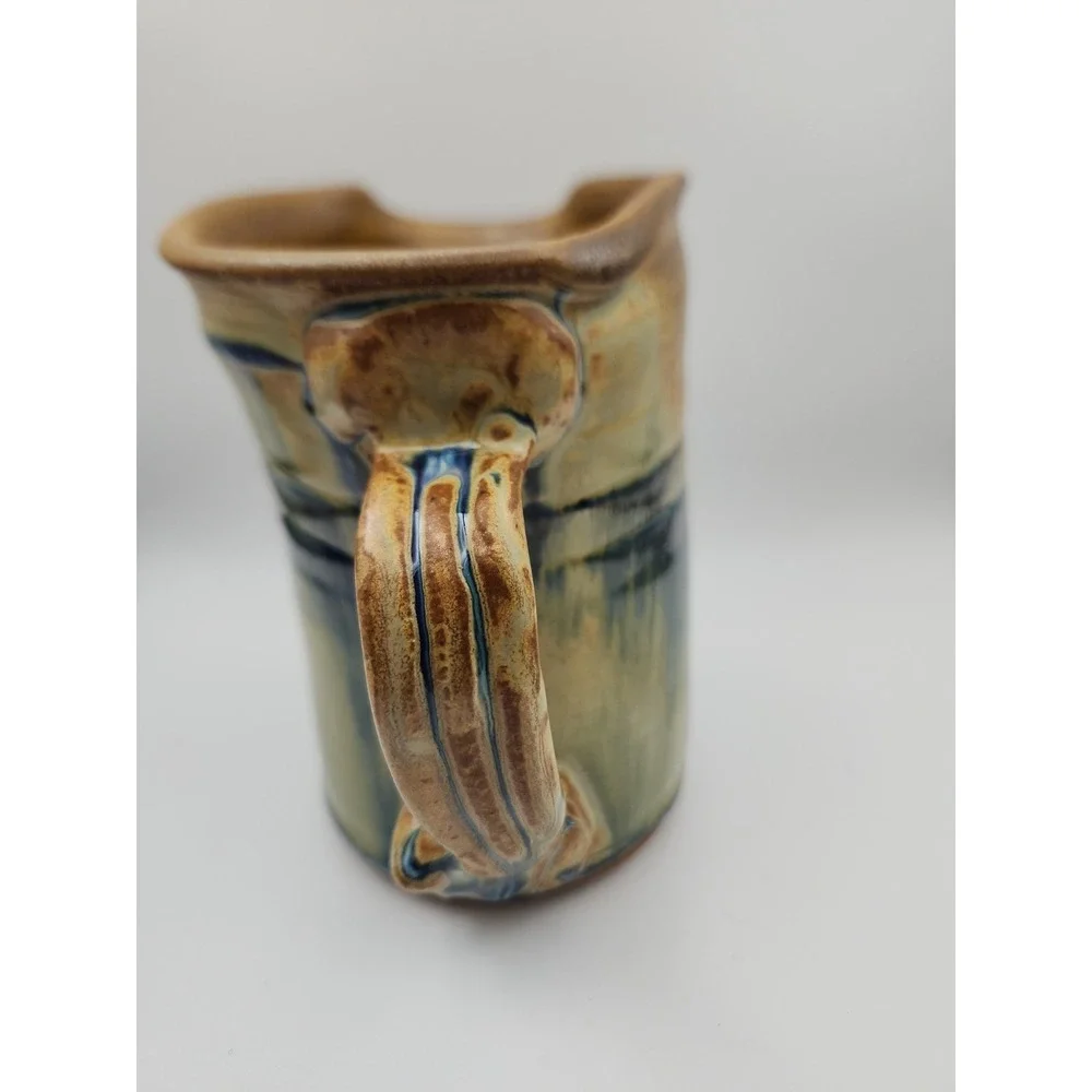 Handmade stoneware pitcher two-tone drip glaze Rustic 5